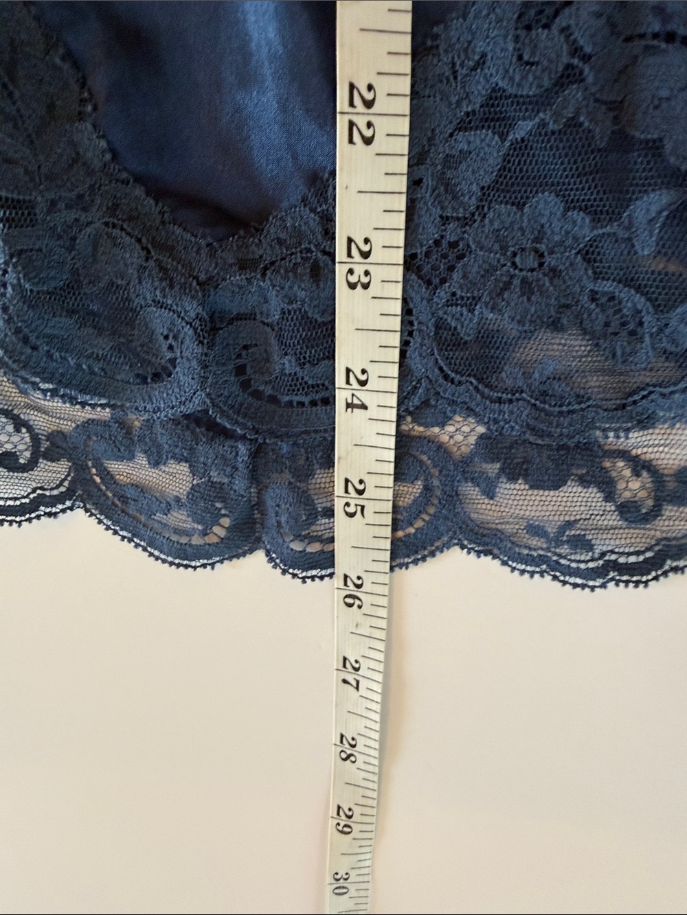 Vintage Navy Blue Satin Slip Skirt W Lace Trim Size Small - Picture 8 of 11